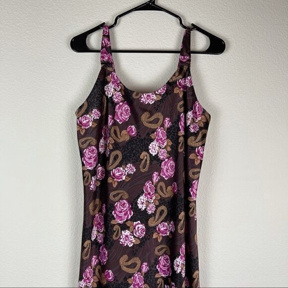 Vintage 90s Women’s 100% Silk Pink Brown Floral Maxi Nightgown Slip Dress Sz L - Picture 8 of 10
